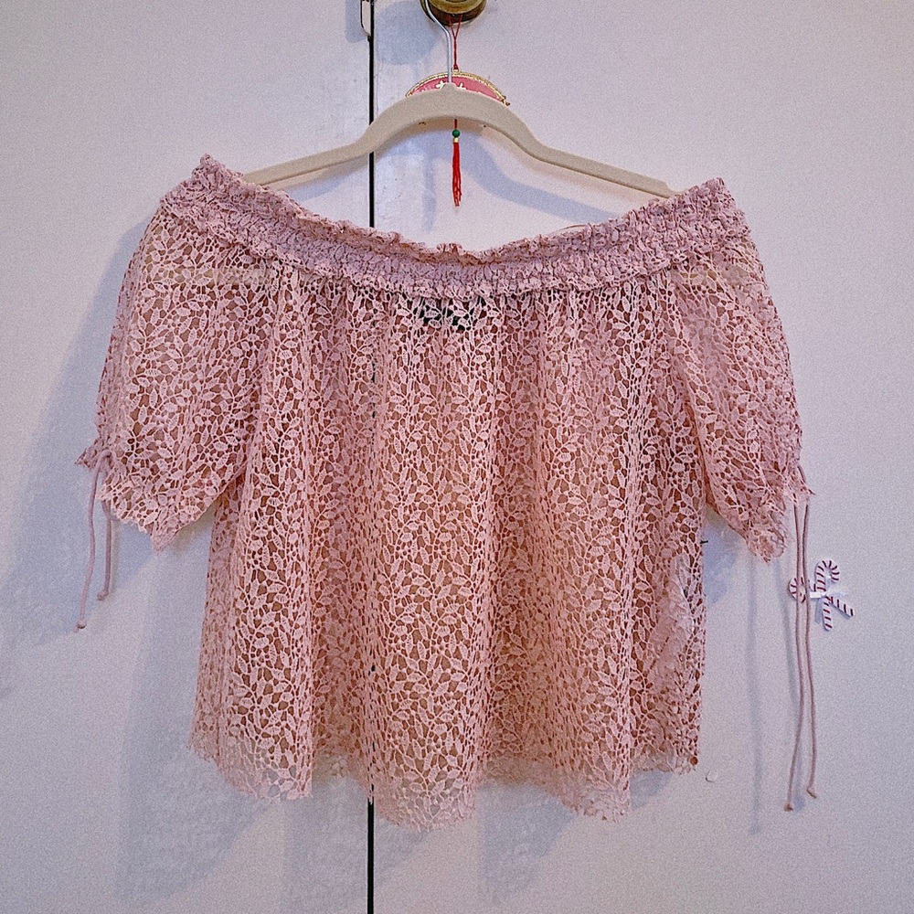 Zara Basic Pink Lace Off-shoulder Top